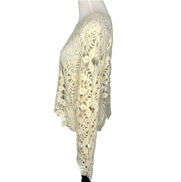 Cloth By Design Cream Crochet Long Sleeve Top Beachy Artsy Logenlook Preowned - Picture 2 of 13